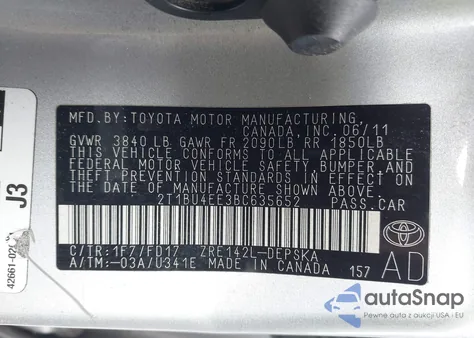 2011 Toyota Corolla S from USA, damaged, VIN 2T1BU4EE3BC635652